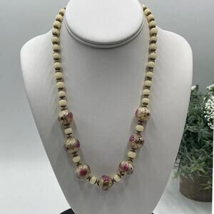 Vintage Glass Cream Italian Murano Glass Wedding Cake‎ Bead Necklace
